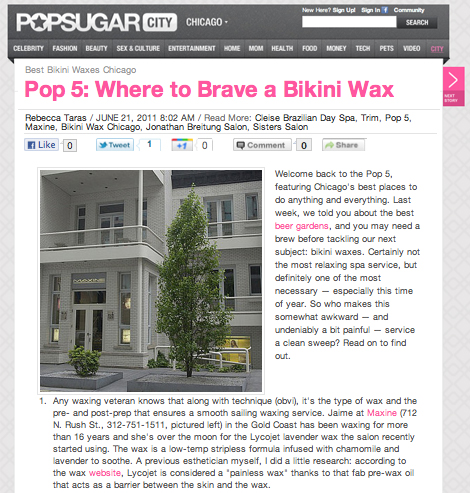 Maxine Salon's Jaime Lewis Featured in PopSugar's Best Bikini Waxes in Chicago