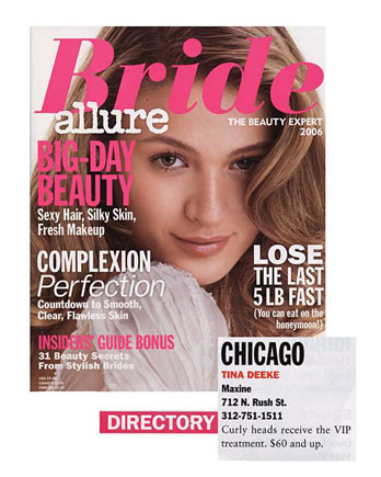 Maxine Salon's Colorist Tina Deeke featured in Allure Bride 2006