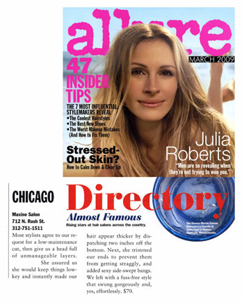 Maxine Salon in Chicago featured in Allure Magazine March 2009