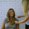 Stacie goes in for a little mid-shoot touchup. 