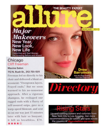 Maxine Salon in Chicago featured in Allure Magazine January 2013