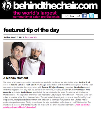Maxine Salon's Creative Director Amy Abramite, stylist Marie Nicasio featured in Behind the Chair Mondo Guerra photo shoot .