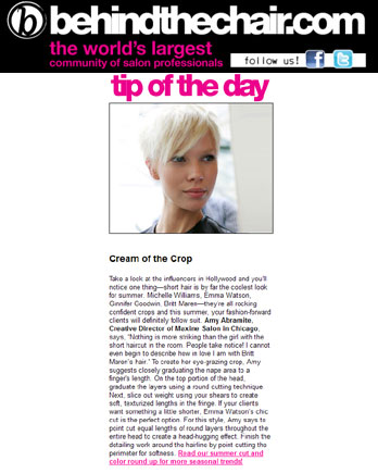 Maxine Salon creative director Amy Abramite featured in Behind the Chair May 13, 2011