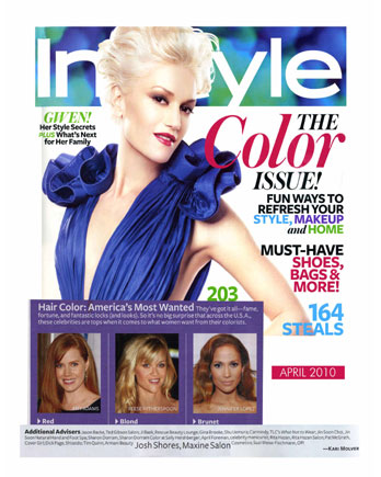 Maxine Salon Colorist Josh Shores featured in InStyle Magazine April 2010