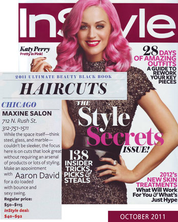 Maxine Salon Stylist Aaron David featured in InStyle Magazine October 2011