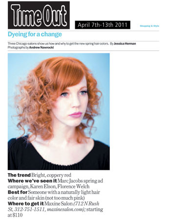 Maxine Salon in Chicago featured in TimeOut Chicago April 2011