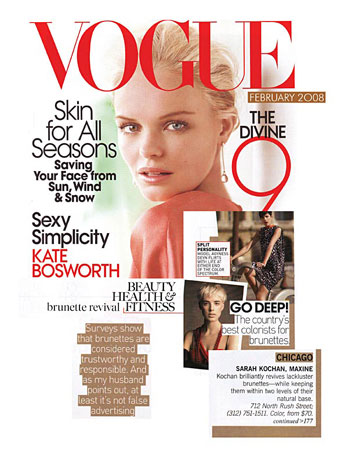 Maxine Salon's colorist Sarah Kochan featured in Vogue Magazine February 2008