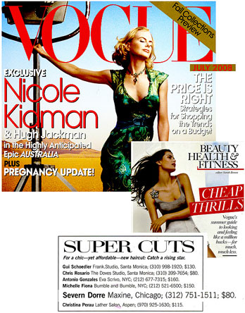 Maxine Salon's stylist Severn Dorre featured in Vogue Magazine July 2008