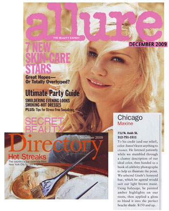 Maxine Salon in Chicago featured in Allure Magazine December 2009