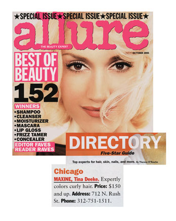 Maxine Salon's Colorist Tina Deeke featured in Allure Magazine October 2005