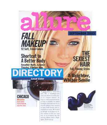 Maxine Salon in Chicago featured in Allure Magazine September 2003