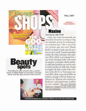 Maxine Salon featured in Chicago Shops Magazine 2001