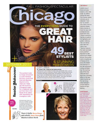 Maxine Salon's Jasen James and Becca Panos featured in Chicago Magazine December 2011