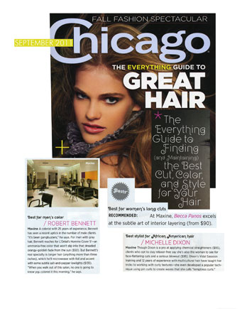 Maxine Salon's Robert Bennett, Becca Panos and Michelle Dixon featured in Chicago Magazine September 2011
