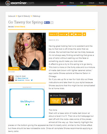 Maxine Salon featured in Examiner.com March 7, 2014