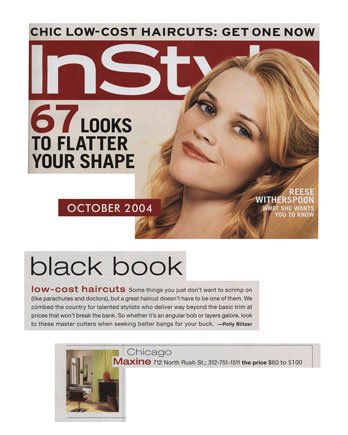 Maxine Salon in Chicago featured in InStyle Magazine October 2004