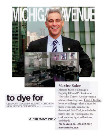 Maxine Salon featured in Michigan Avenue Magazine April 2012