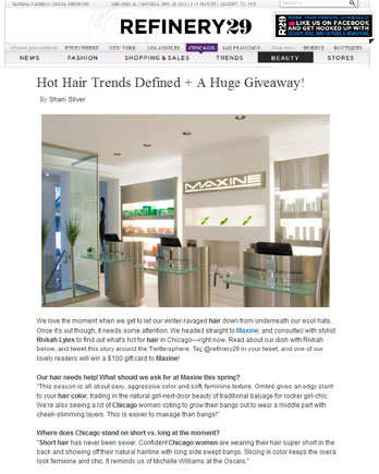 Maxine Salon's Creative Director Amy Abramite featured in Refinery29 May 21, 2011